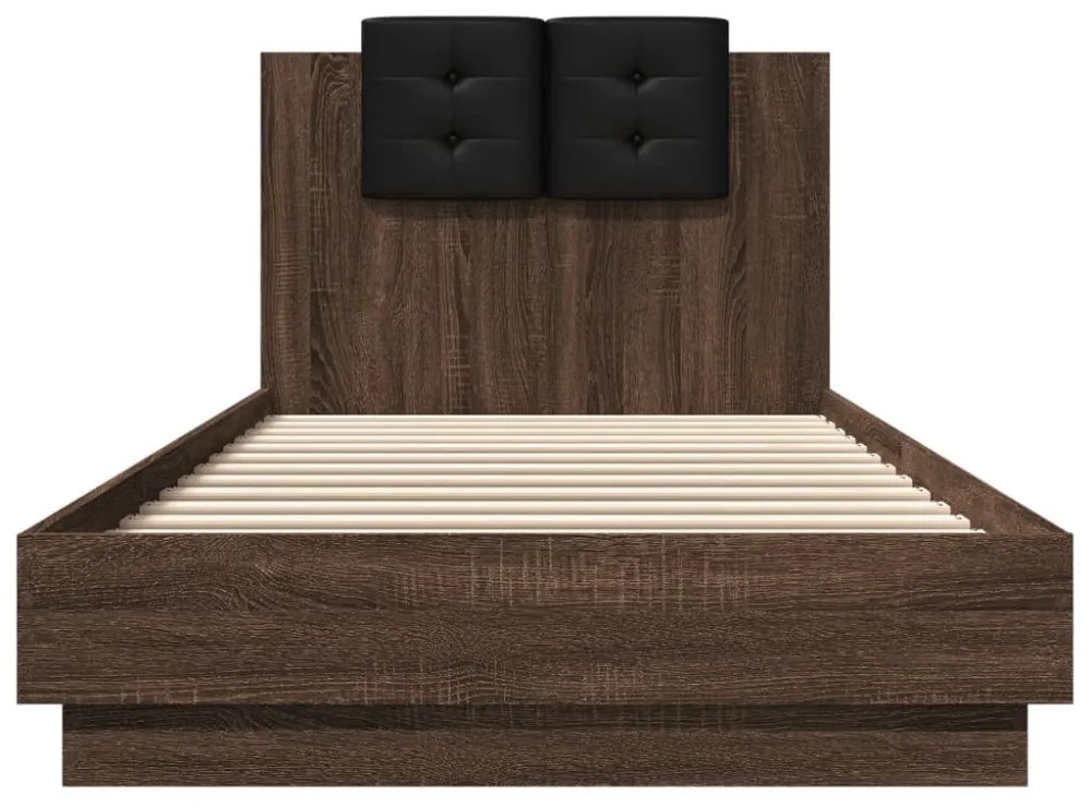 barna tölgy színű ágykeret fejtámlával és LED-ekkel 90 x 200 cm