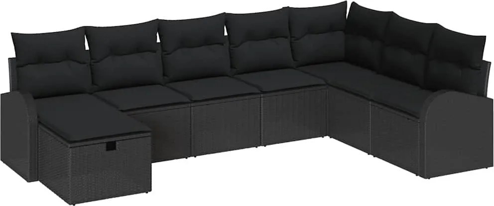 vidaXL Kerti Kanapé Szett párnával tárolóval 8 pcs Fekete Poli rattan