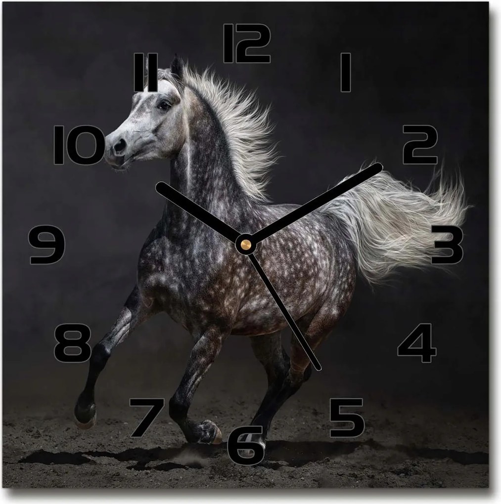 Négyzet alakú üveg falióra Szürke arab ló 30x30