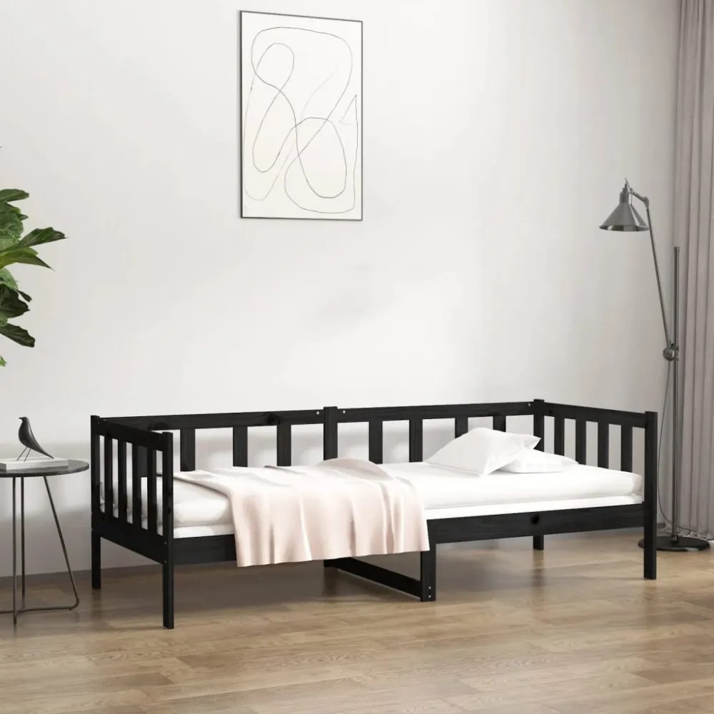fekete tömör fenyőfa kanapéágy 80 x 200 cm