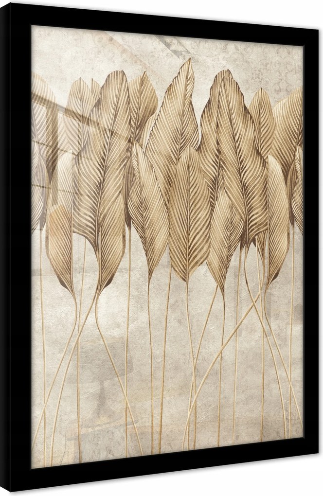 Vászonkép Boho Toll Bézs Természet Modern Poszter Fekete Keretben 40x30