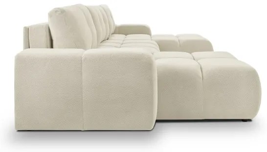 ALMADA U alakú kárpitozott ülőgarnitúra, ággyá alakítható, tárolóhellyel, bézs