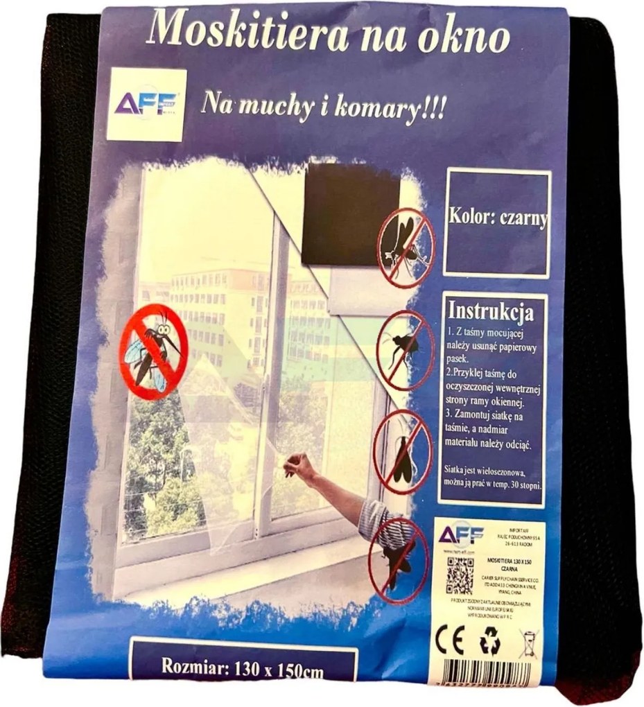 AFF Szúnyogháló ablakra - 130 x 150 cm - fekete