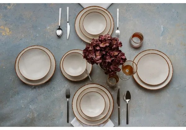 24 darabos bézs/barna porcelán étkészlet