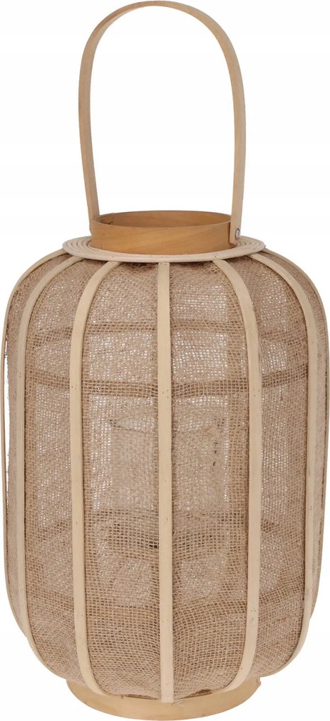 Rattan Lampion Barna Boho 27X41 CM, Üveg Fedéllel