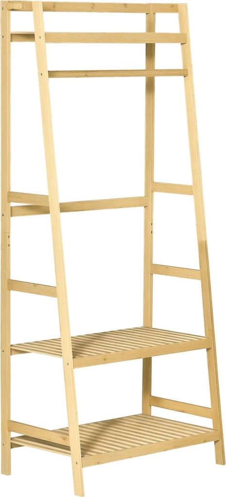 HOMCOM Bambusz Ruhaállvány Polcokkal Előszobába és Hálószobába, 70x42x164cm | Aosom