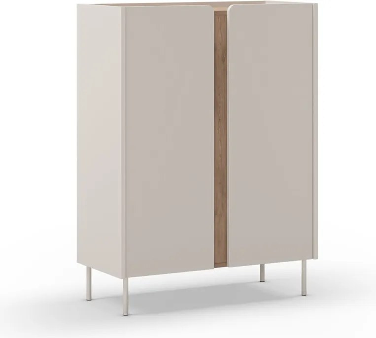 Krémszínű-natúr színű szekrény tölgyfa dekorral 90x120x40 cm Lucile – Marckeric