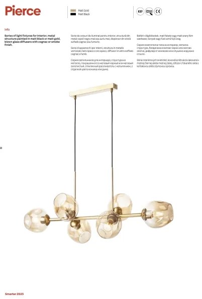 Redo 01-2619 - Csillár zsinóron PIERCE 6xE27/42W/230V arany/füstös