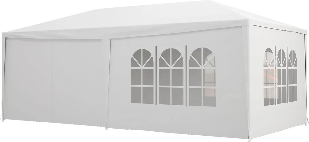 Outsunny 6x3 m-es Kerti Sátor, Levehető Kültéri Pavilon 4 Ablakkal, 2 Cippzáros Ajtóval és Vízálló Tetővel Teraszra, Pavilonra, Tengerpartra, Fehér |