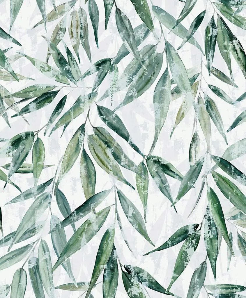 Fehér fali tapéta zöld levelek vinil flizelin tapéta