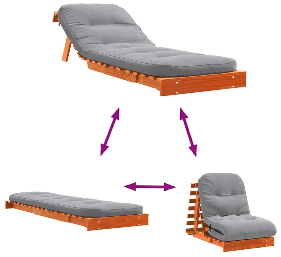 viaszbarna tömör fenyőfa futon kanapéágy matraccal 70x206x11 cm