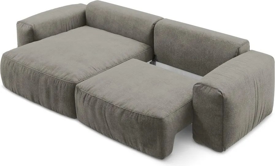 Szürke zsenília kinyitható sarokkanapé (bal oldali-heverő résszel) Kuki – Makamii