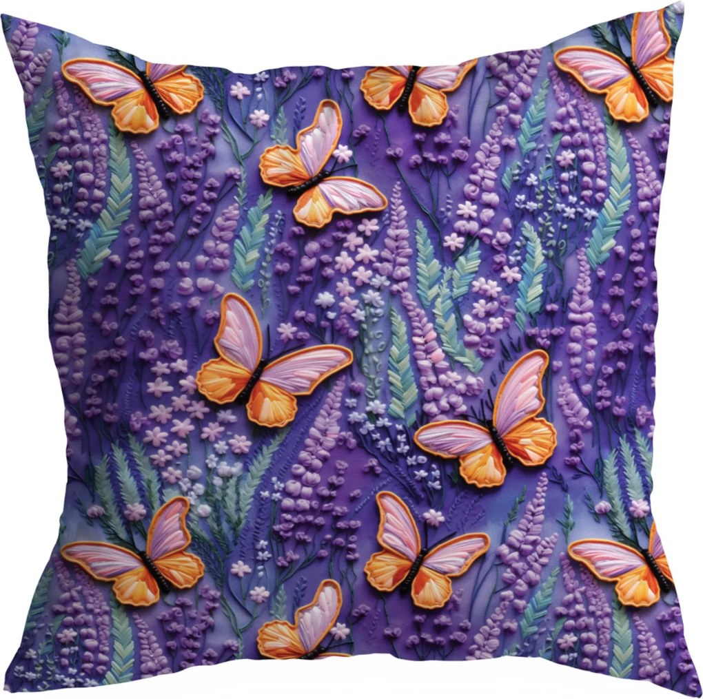 Tavaszi Díszpárnahuzat 40X40 CM Boglárka Tavasz Levendula Pillangó Minta 389