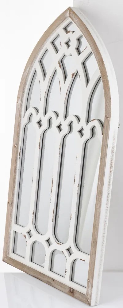 Kopottas vintage krém-barna csúcsíves fából készült fali tükör 93x51x3,5cm