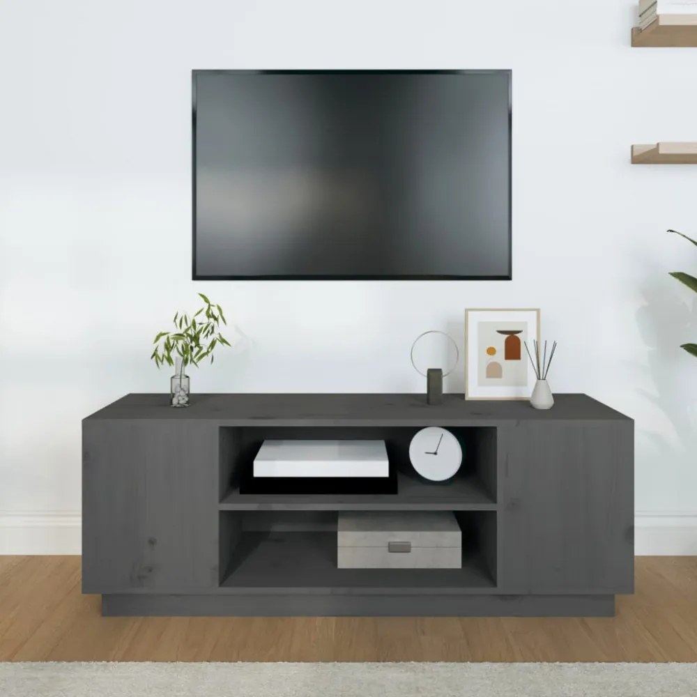 szürke tömör fenyőfa TV-szekrény 110 x 35 x 40,5 cm