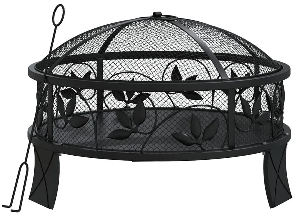 acél XXL méretű tűztál piszkavassal 50 cm