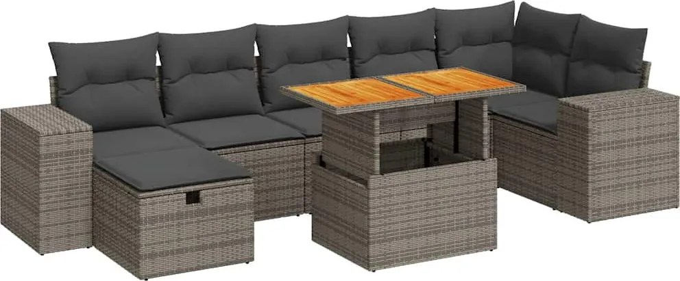 vidaXL 5 részes szürke polyrattan akácfa kerti ülőgarnitúra párnákkal