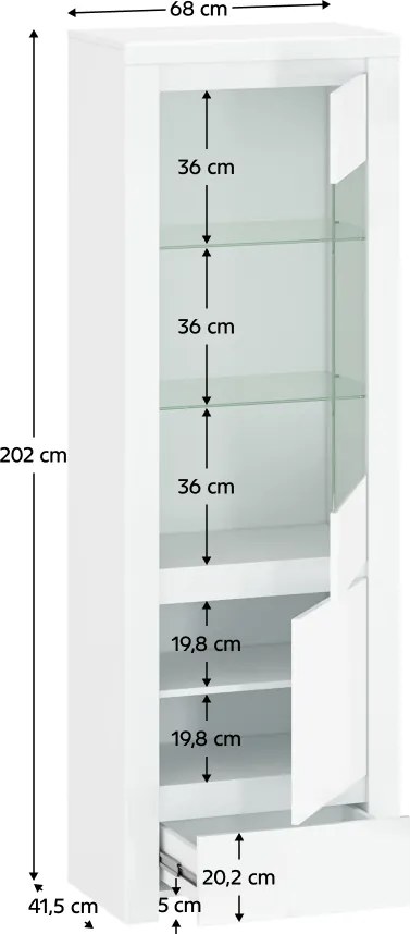 Vitrin 1D1W1S, fehér fényes, LINDY