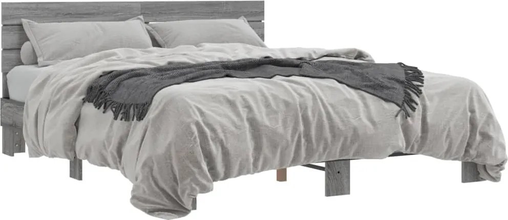 vidaXL szürke sonoma szerelt fa és fém ágykeret 150 x 200 cm