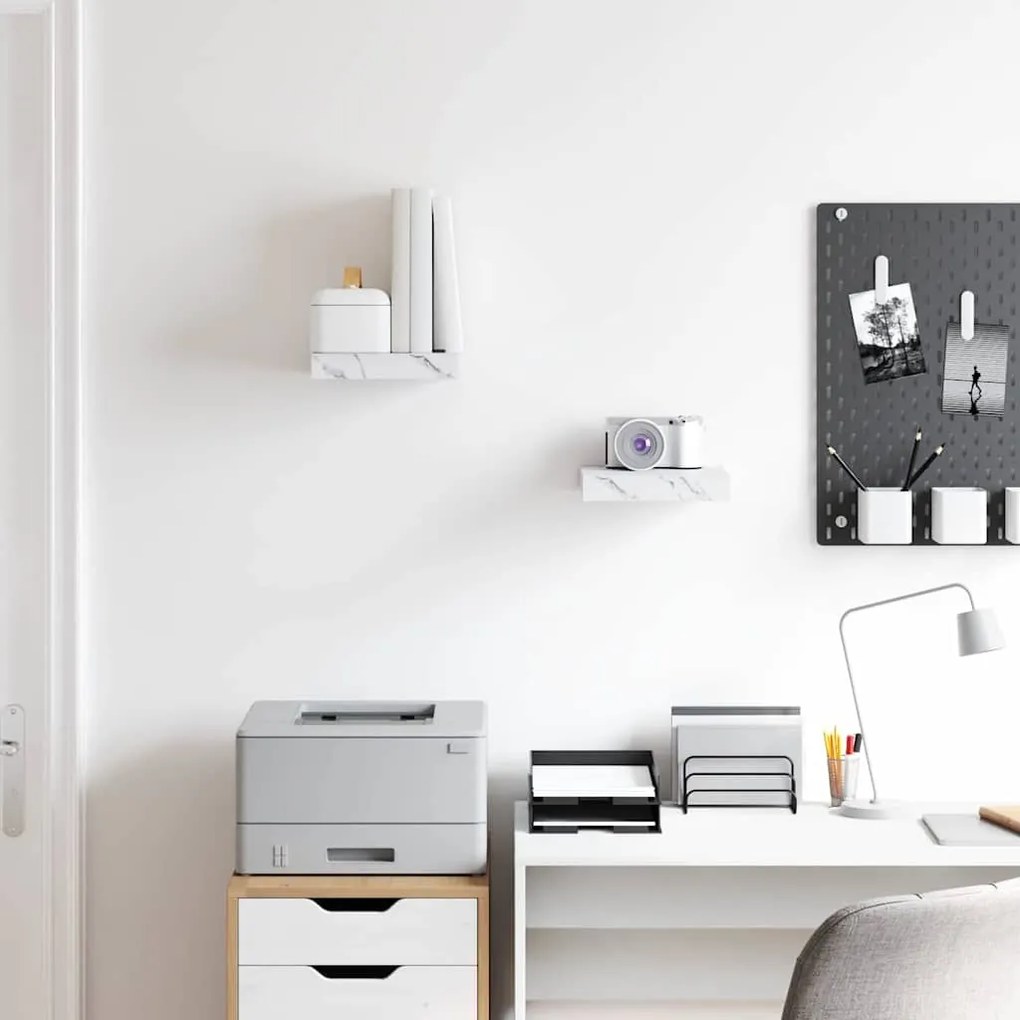 vidaXL Falpolc tárolóval 2 pcs Fehér márvány 23 x 23,5 x 4 cm Faanyag