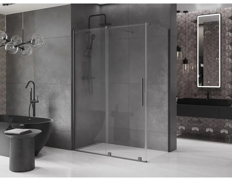 Mexen Velar, zuhanykabin tolóajtóval 160 x 75 cm, 8mm átlátszó üveg, polírozott grafit, 871-160-075-01-95