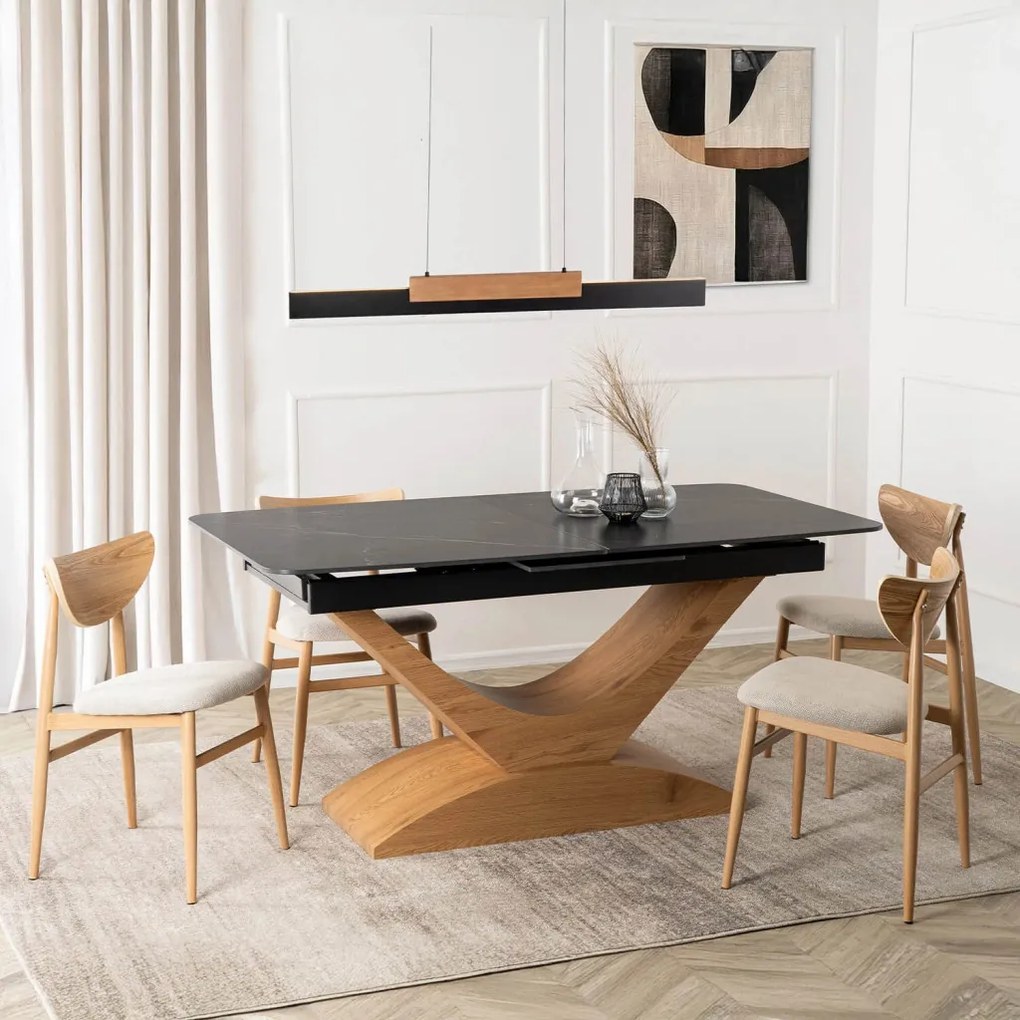 Stół ALICANTE Ceramiczny Rozkładany 160-200 cm Czarny márvány/Dąb