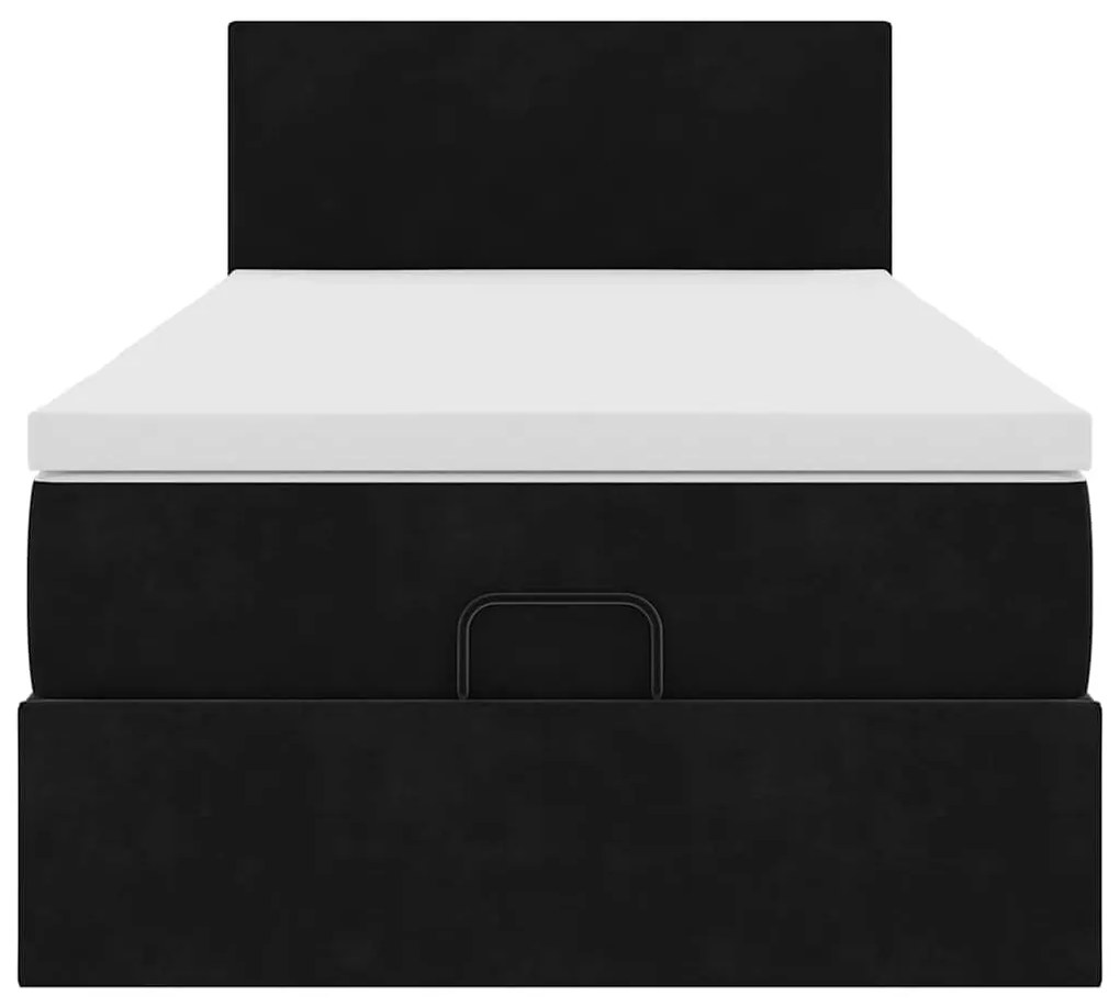 fekete bársony ottomán ágy matraccal & LED-ek 80x200cm