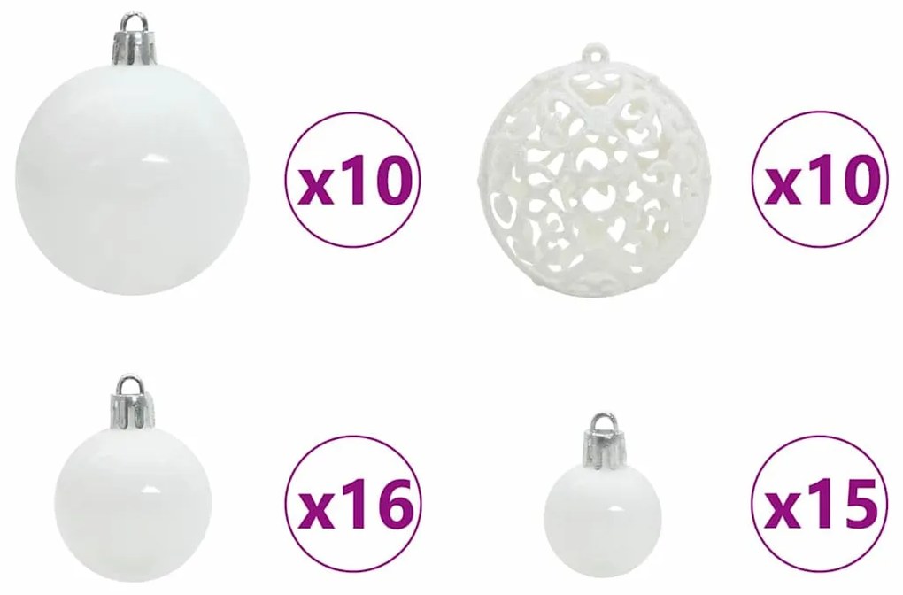 Karácsonyi Díszgömb Készlet 300 LED-del 120 pcs Fehér Műanyag