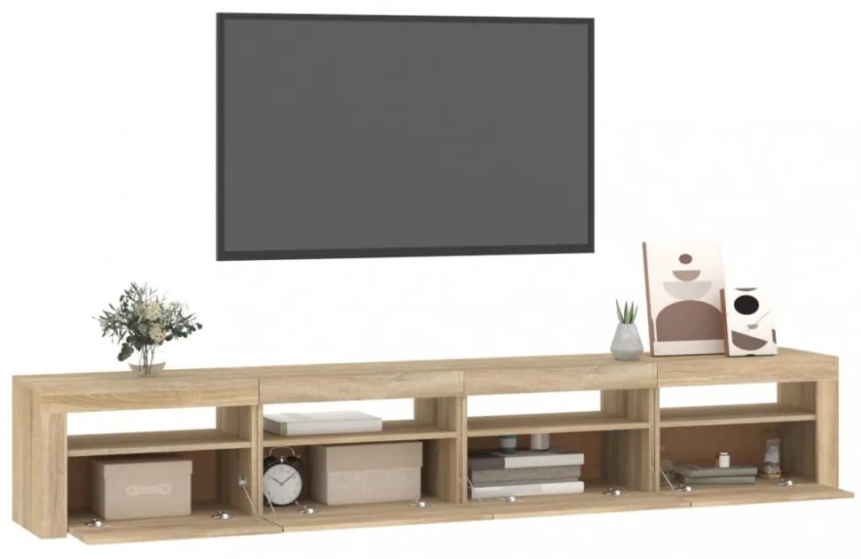 sonoma tölgy színű TV-szekrény LED-lámpákkal 240x35x40 cm