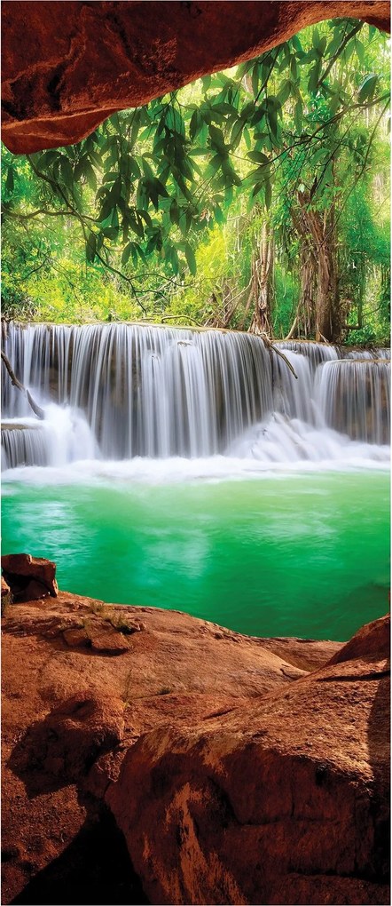 Fotótapéta Vízesés a barlangban zöld türkiz víz 91x211 +ragasztó