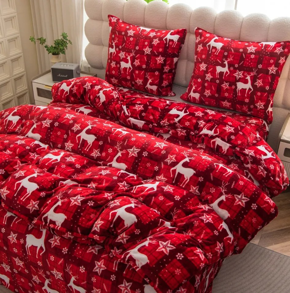 Mikroplüss ágyneműhuzat VELVET CHRISTMAS piros Ágyneműhuzat mérete: 70 x 90 cm | 140 x 200 cm