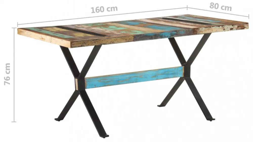 tömör újrahasznosított fa étkezőasztal 160 x 80 x 76 cm