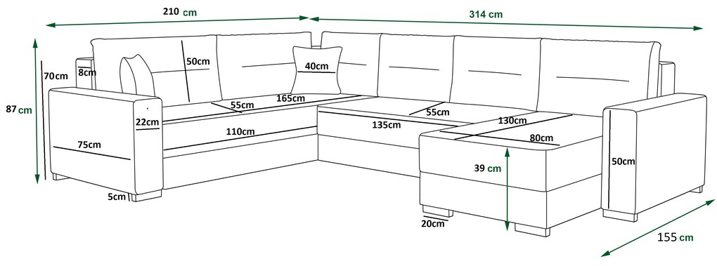 U alakú sarokkanapé Glide 3 (szürke + sötétszürke) (B). 1057117