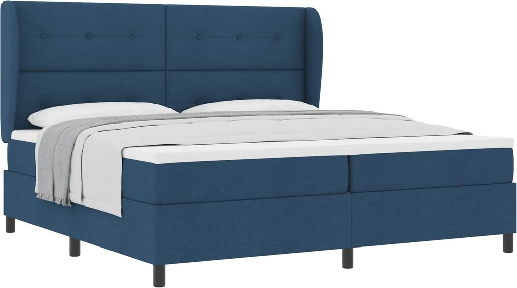 vidaXL Boxrugós ágy matracmal fejtámlával Kék 200 x 200 cm szövet