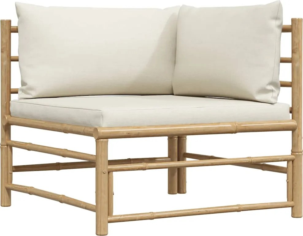 vidaXL bambusz kerti sarokkanapé krémfehér párnákkal