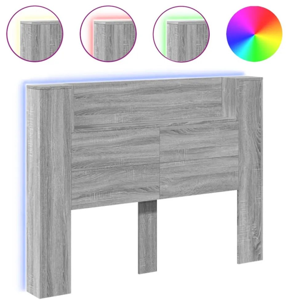 szürke sonoma színű áthidalószekrény LED-ekkel 140x16,5x103,5cm