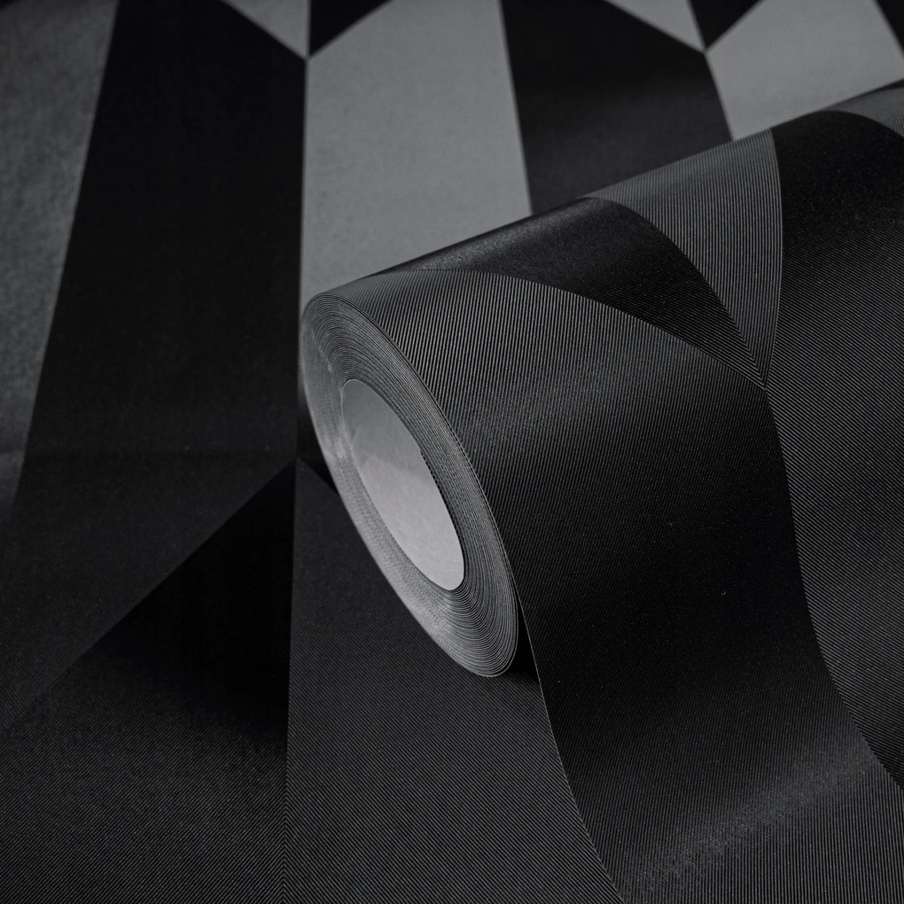 Vinil tapéta flizelin minta geometrikus hatás 3D fényes fekete