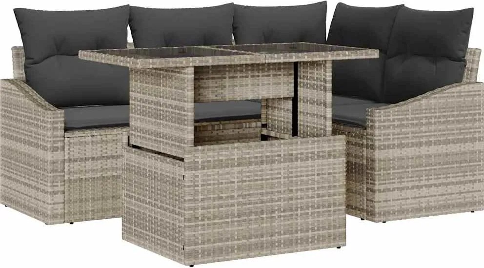 vidaXL Kerti Kanapé Szett párnával 5 pcs Világosszürke polirattan