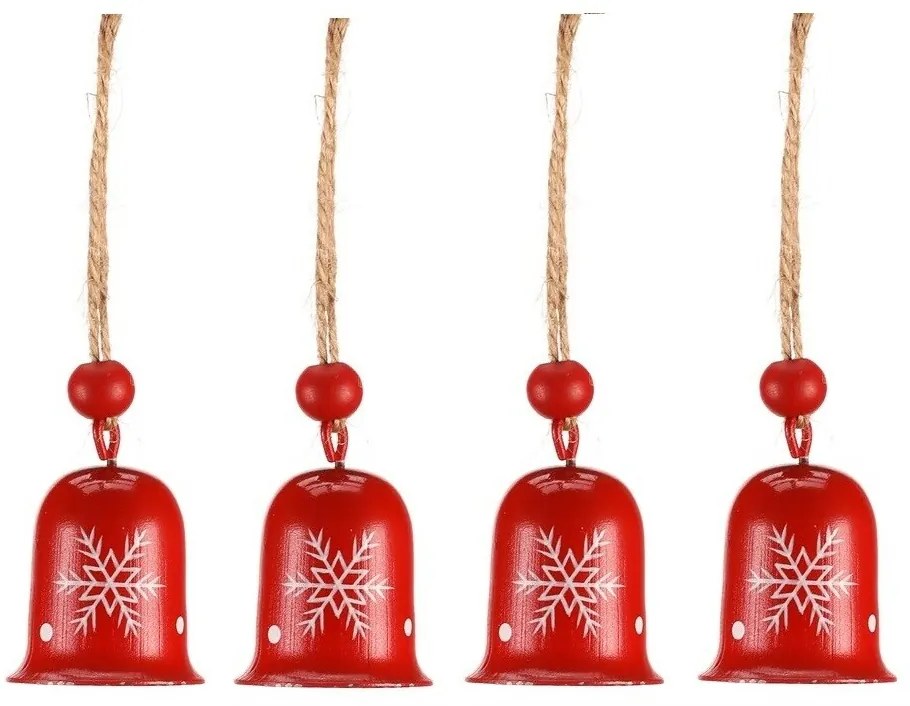 Karácsonyi függőcsengő szett, 4 db, piros , fém