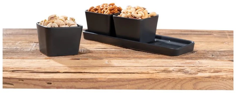 Matt fekete kerámia szervírozó tál készlet 3 db-os Snack &amp; Dip – Wenko