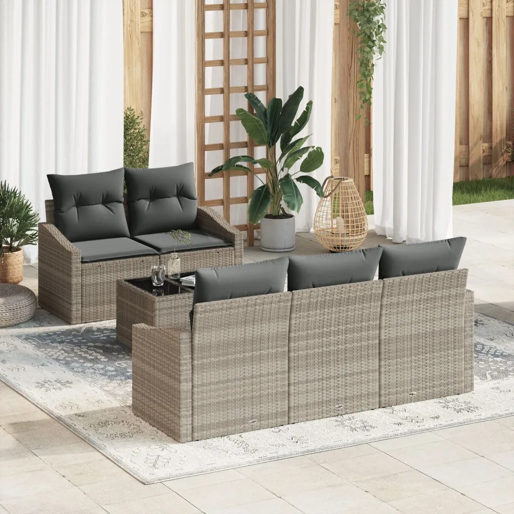 6 részes kerti kanapé szett párnákkal világosszürke rattan