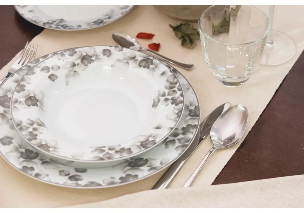 Fehér-világosszürke porcelán desszertes tányér készlet 6 db-os ø 19 cm Foliage gray – Villa Altachiara