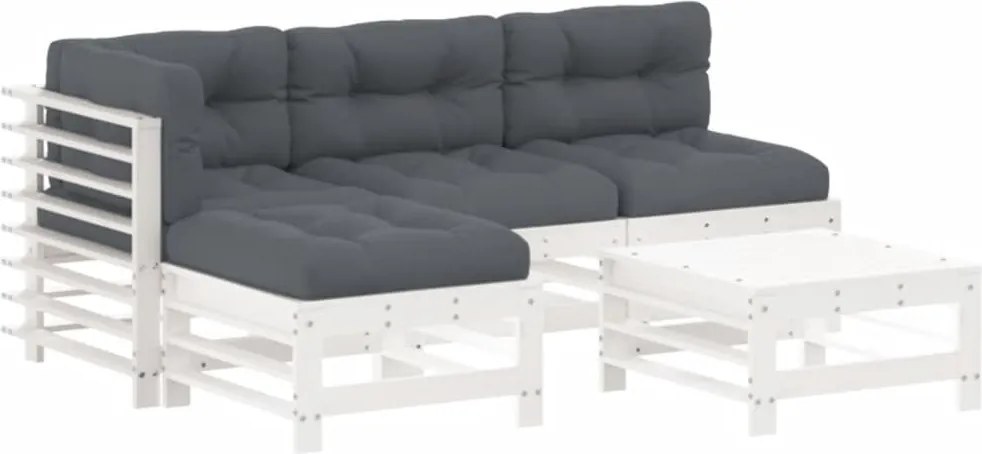 vidaXL 5 részes fehér tömör fa kerti ülőgarnitúra párnával