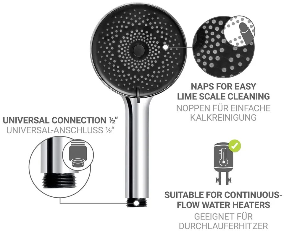 Ezüstszínű rozsdamentes acél zuhanyszett kézi tussal-tolható tartóval 70 cm Softwater – Wenko