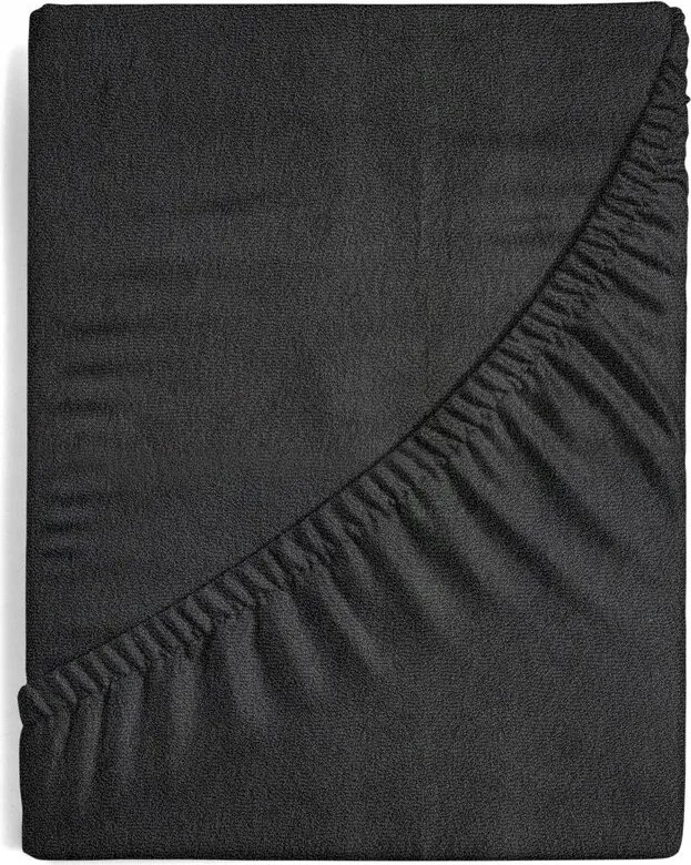 Frotte lepedő fekete 140x200 x 20cm kötött pamut, gumis vastag