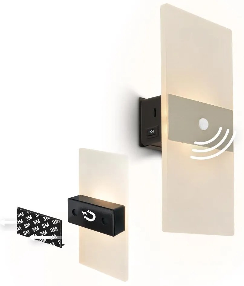 Briloner 3888012 - AURA tölthető fali LED-lámpa érzékelővel LED/2,5W/5V 1800 mAh matt