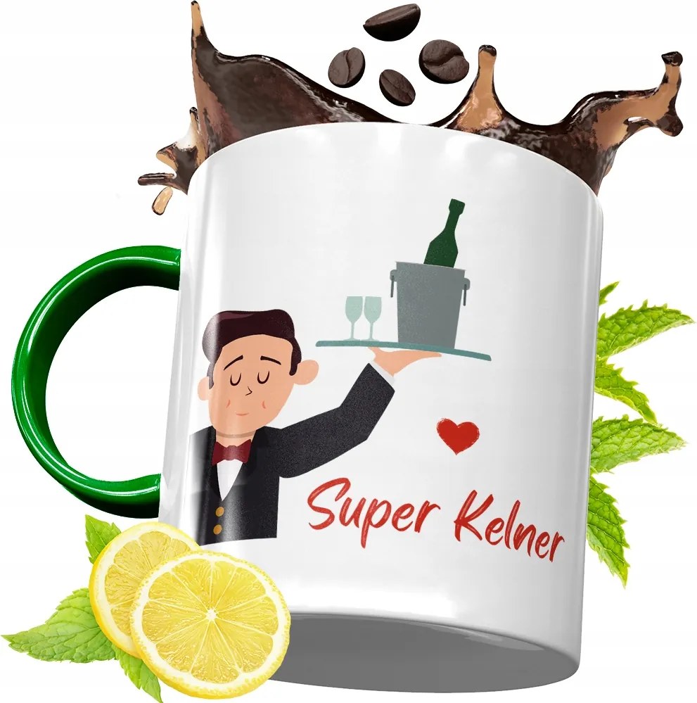 Zöld Bögre Pincérnek Pincérnőnek Ajándék fényképes nyomattal