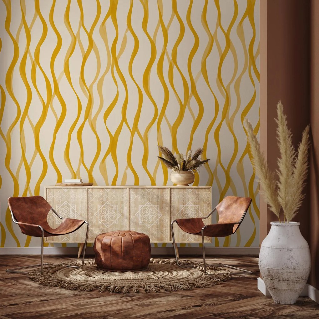 Fotótapéta - Sárga összefonódó hullámok (147x102 cm)