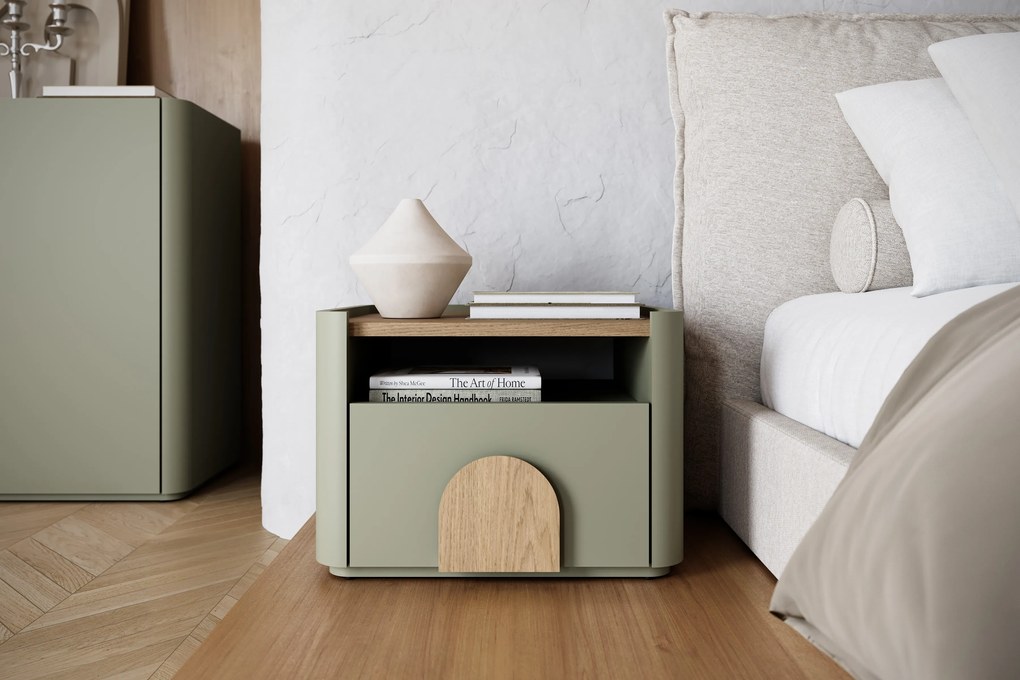 Amilio éjjeliszekrény 50 cm - eukaliptusz / baltic tölgy / natúr tölgy fogantyú