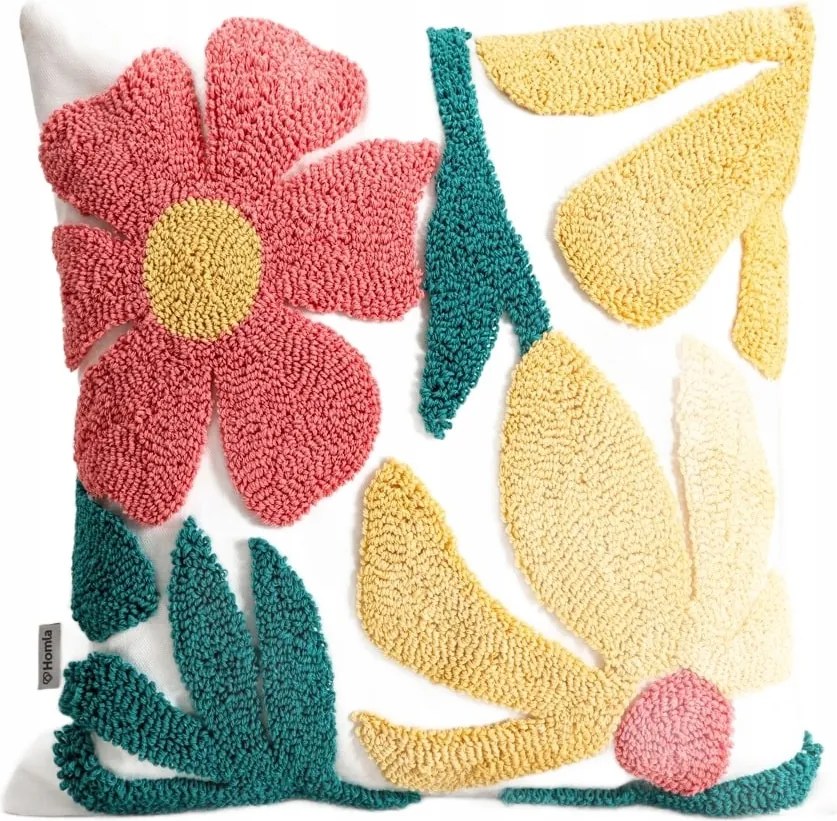 Lamis párnahuzat rojtokkal és tufírozott virágokkal 45x45cm Homla